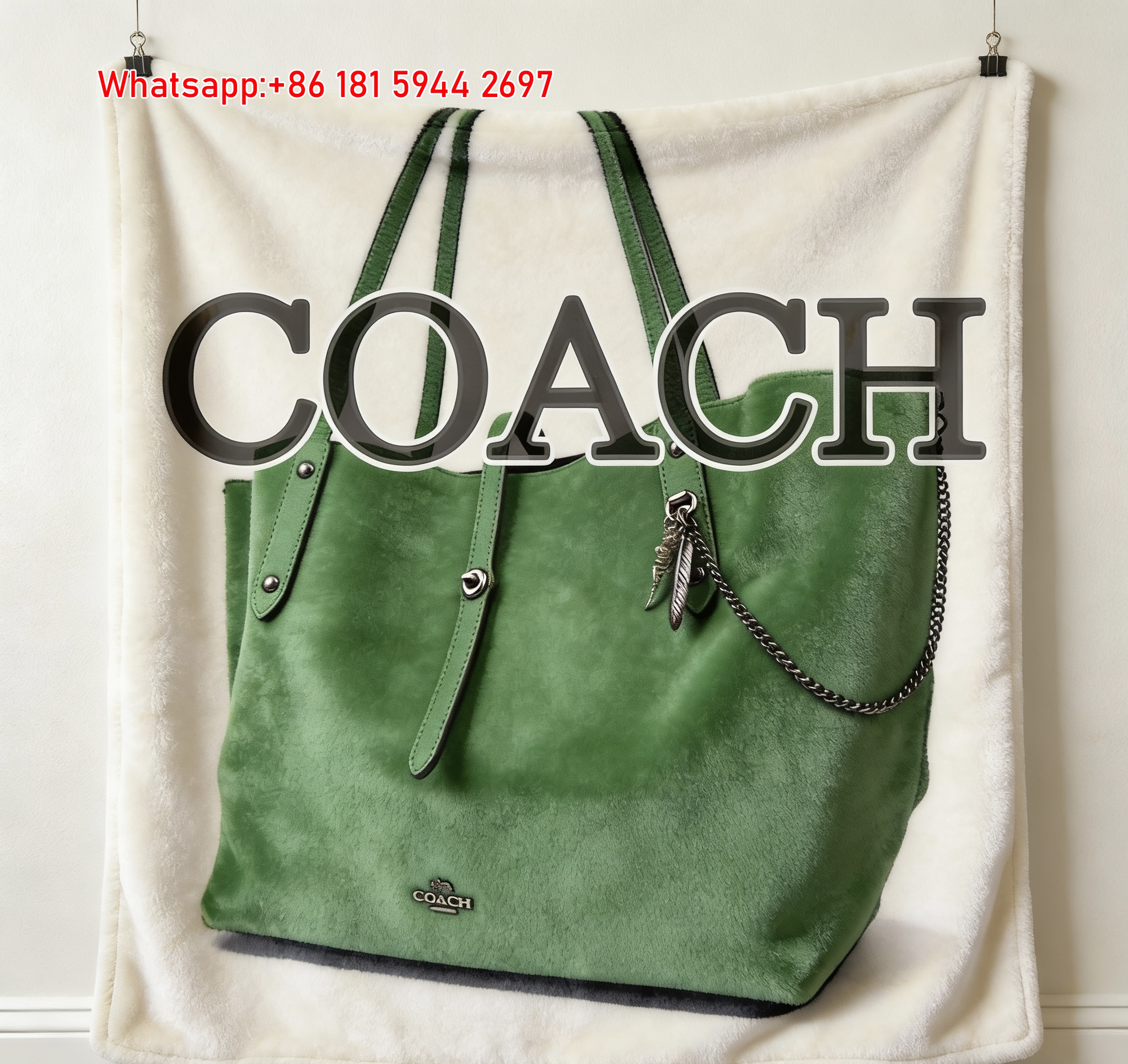 Coach Green Tote Bag Print Flannel Fleece Throw Blanket for Sofa and Wall Decor C193